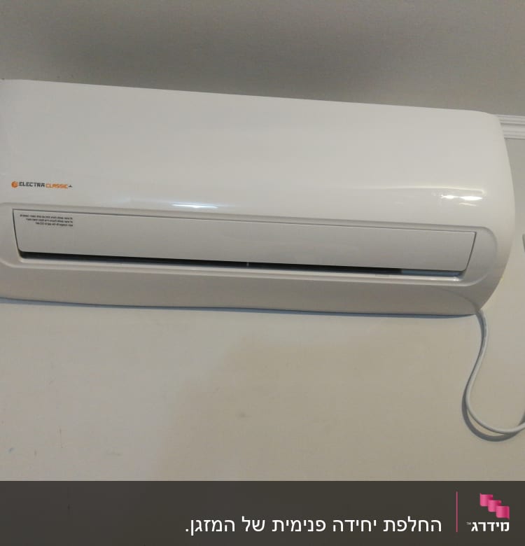 מזגן קיר לבן עם כבל חשמל מחובר